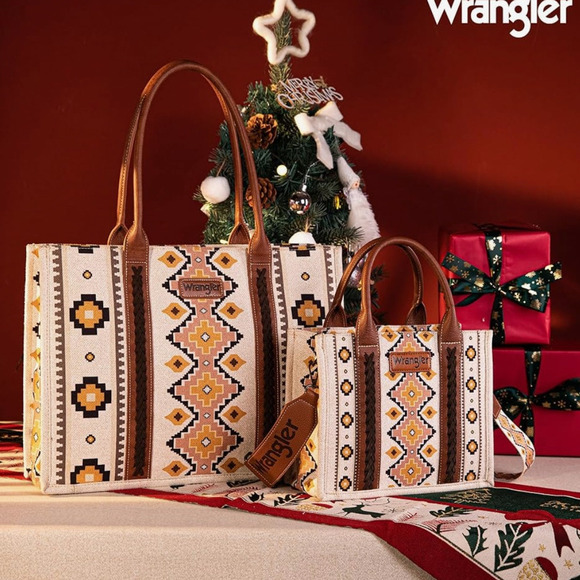 NWT! Wrangler Southwestern Small Canvas Tote/Crossbody in Coffee - Picture 13 of 13